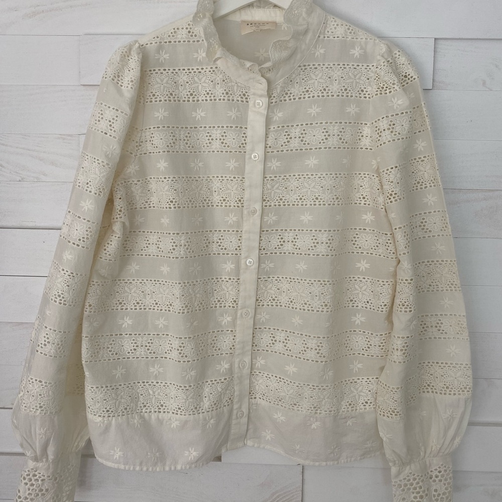 Cream Lace Button-Up Blouse